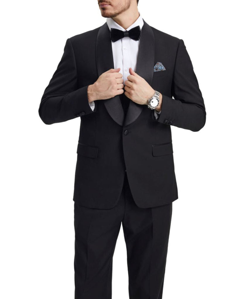 Stacy Adams 3 Piece Hybrid Fit Tuxedo Satin Shawl Lapel