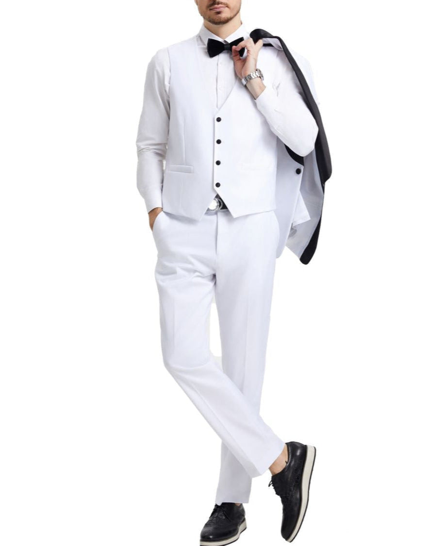 Costume 3 pièces Stacy Adams 2 boutons coupe hybride en beige avec ceinture ajustable