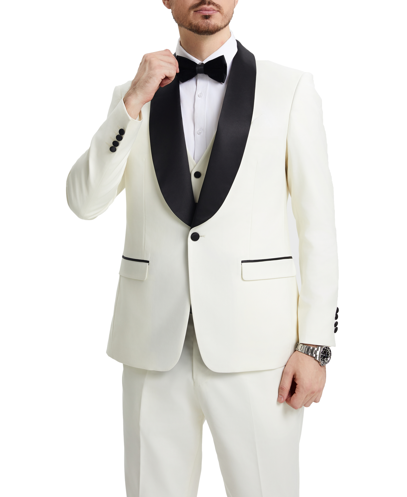 Stacy Adams White 3 Piece Hybrid Fit Tuxedo Satin Shawl Lapel