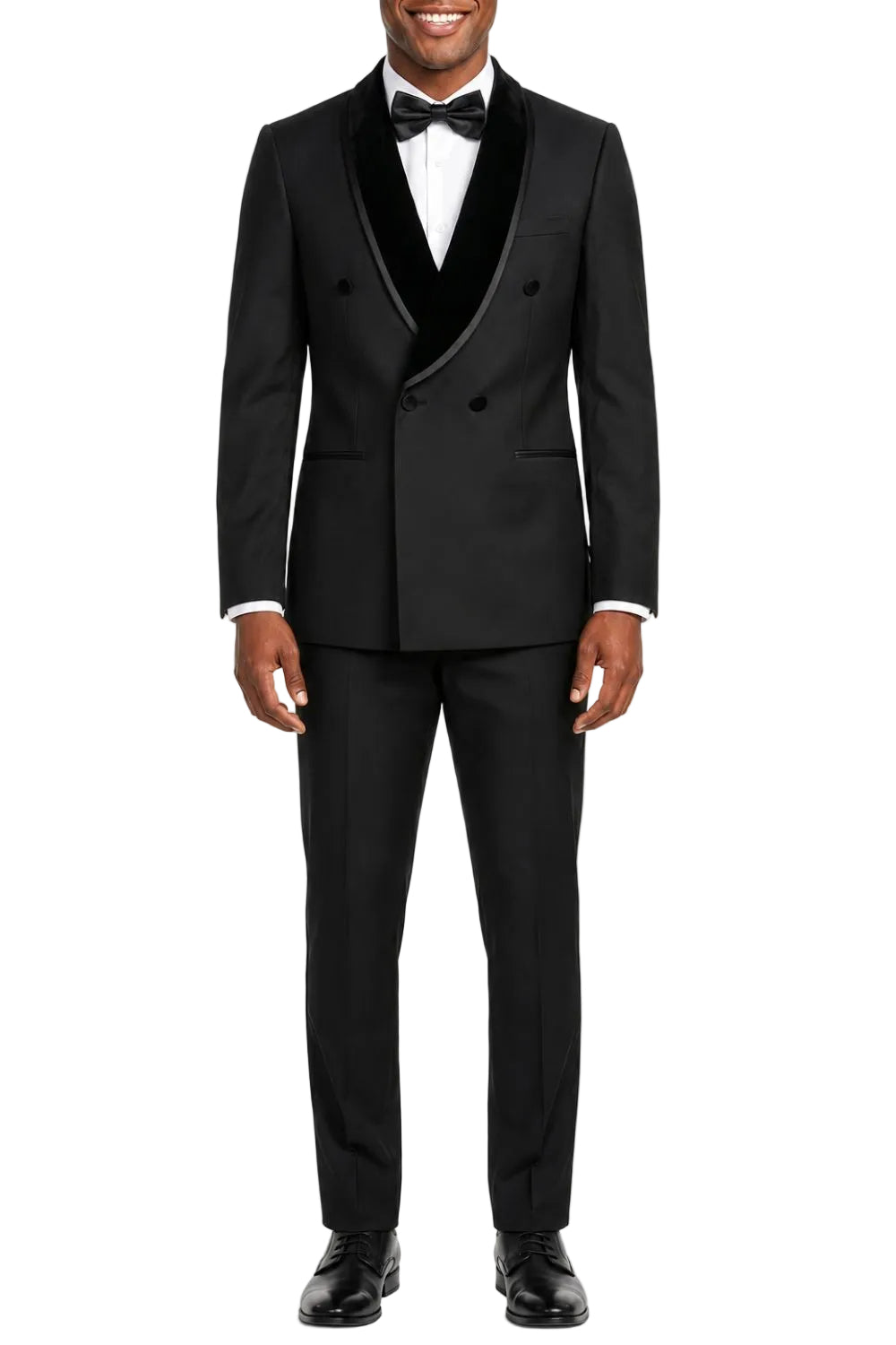 Stacy Adams - Black 2-Piece Hybrid Fit Double Breasted Shawl Velvet Lapel Tuxedo