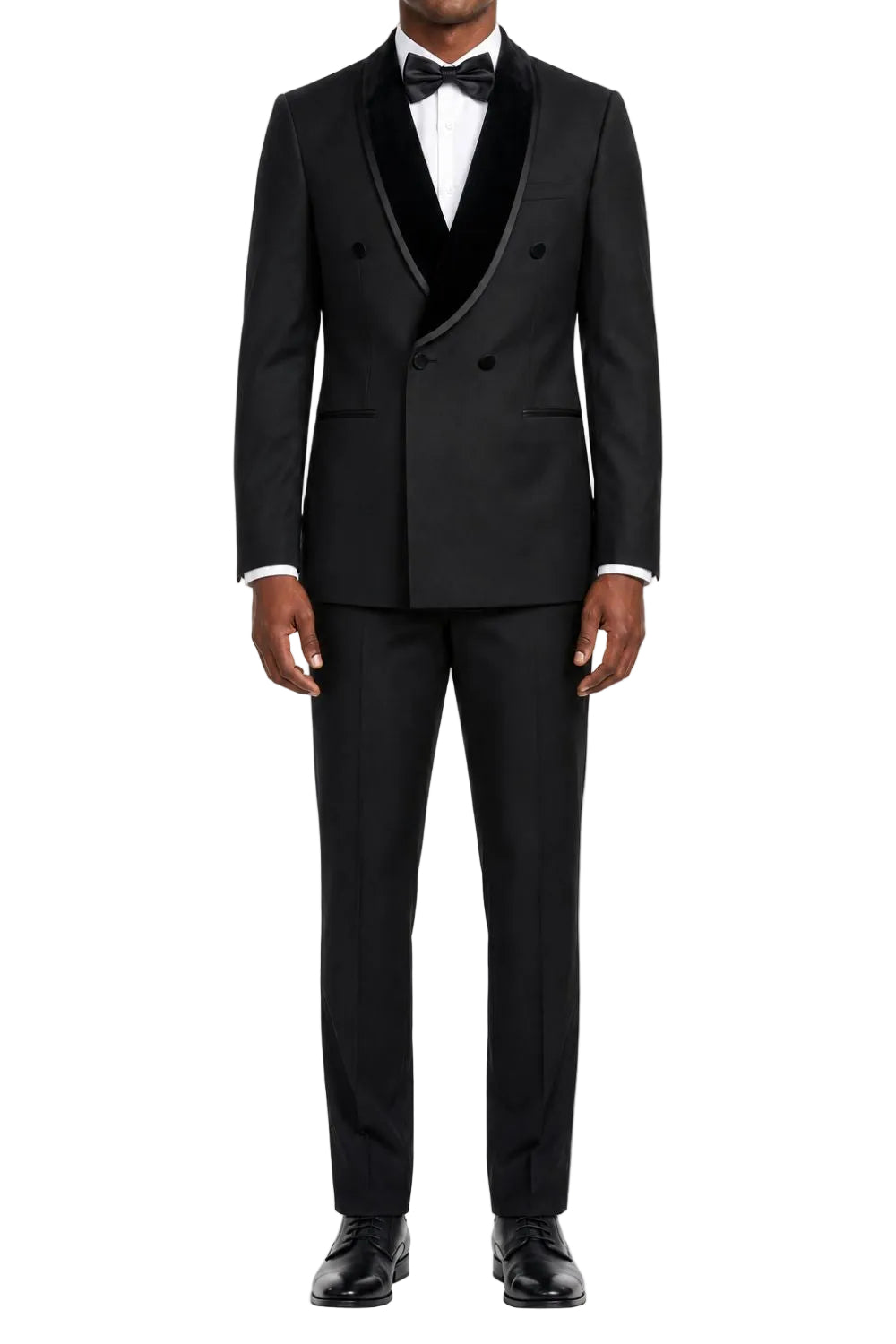 Stacy Adams - Black Hybrid Fit 2-Piece Double Breasted Shawl Lapel Velvet Trim Tuxedo