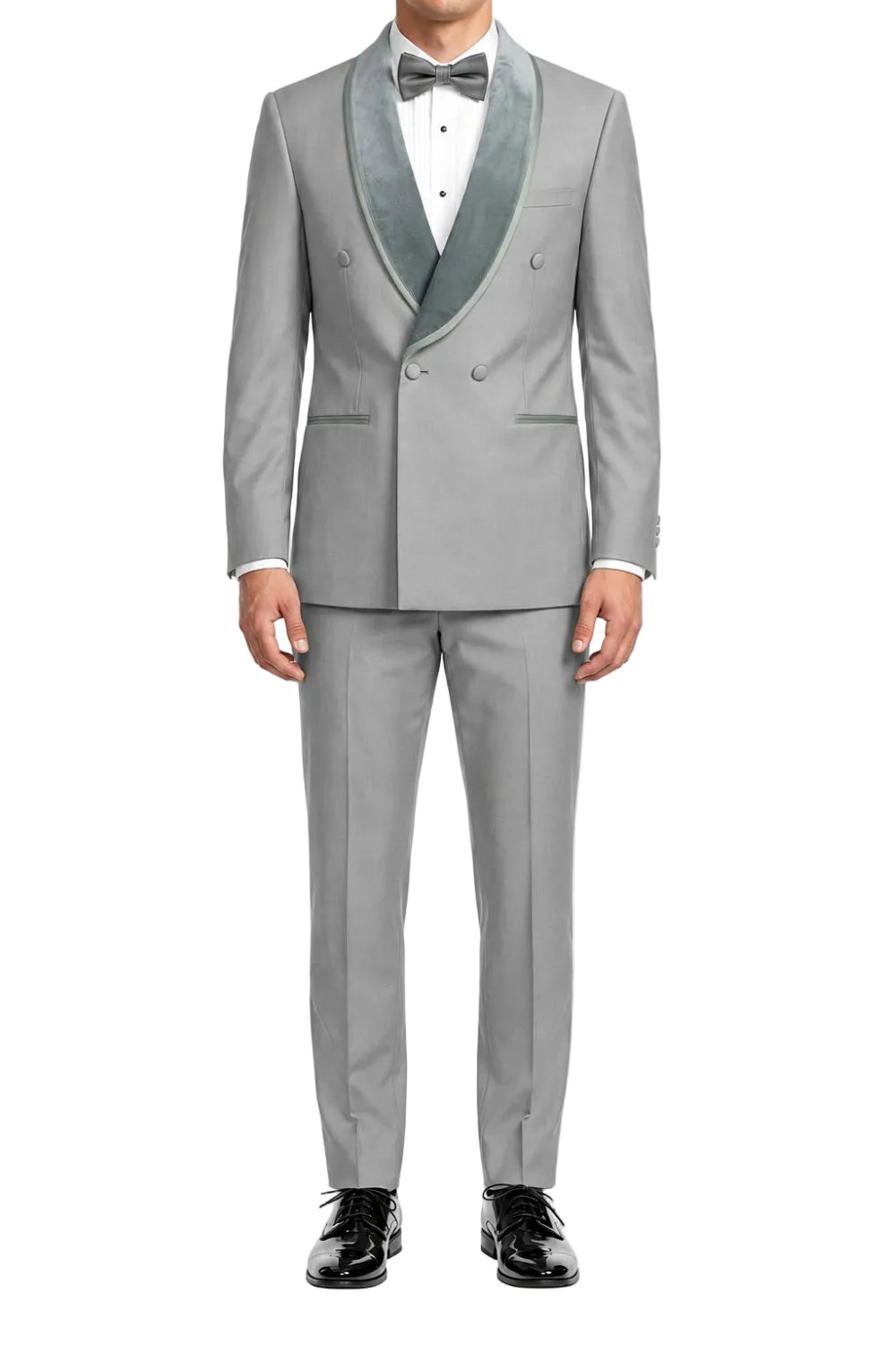 Stacy Adams - Gray Hybrid Fit 2-Piece Double Breasted Shawl Lapel Velvet Trim Tuxedo