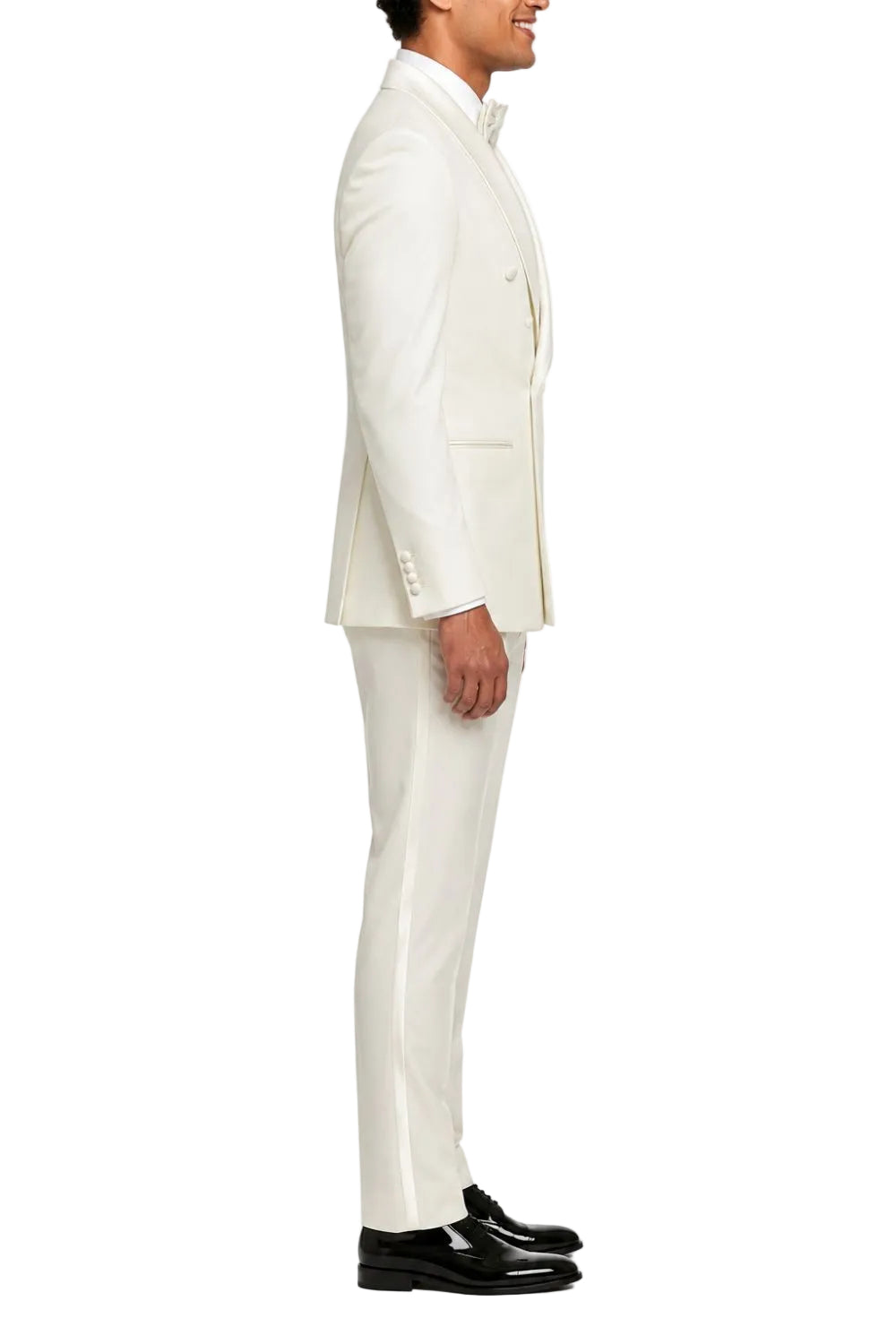 Man wearing a white suit on a white background