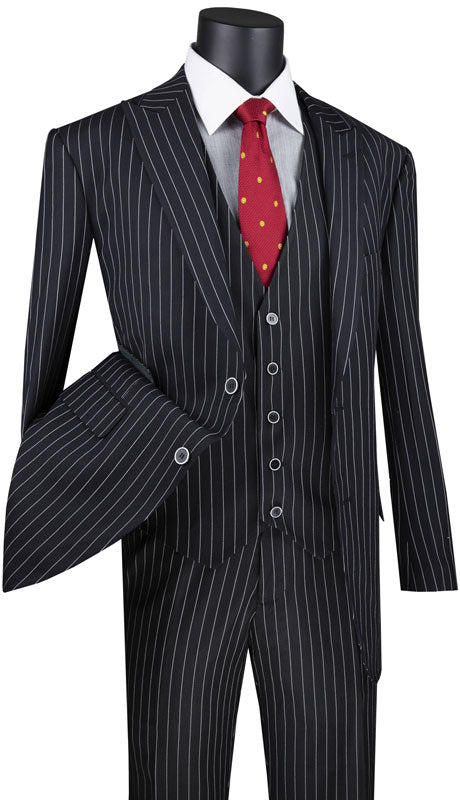 Odyssey Collection - Black Regular Fit 3 Piece Suit 2 Button Gangster