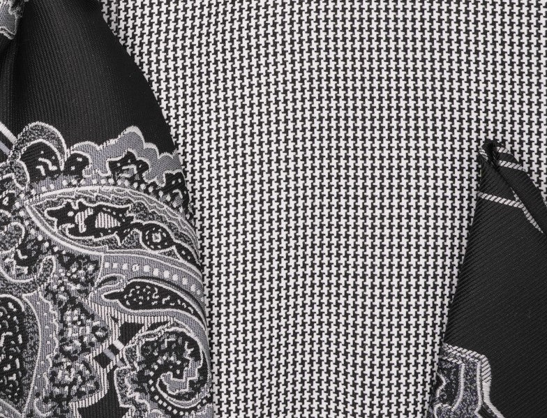 swatch Black Mini-Houndstooth Dress Shirt Set with Tie and Handkerchief