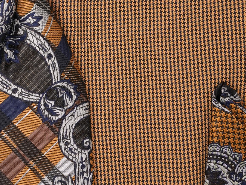 swatch Black Mustard Mini-Houndstooth Dress Shirt Set with Tie and Handkerchief