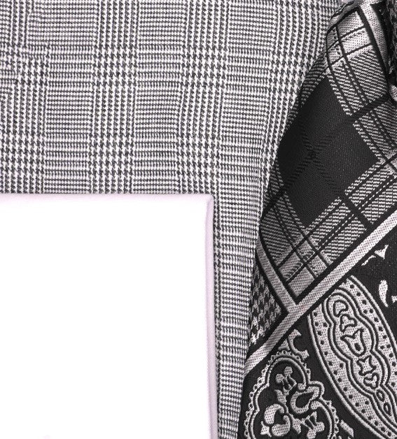 swatch Black Windowpane Dress Shirt Set with Tie and Handkerchief