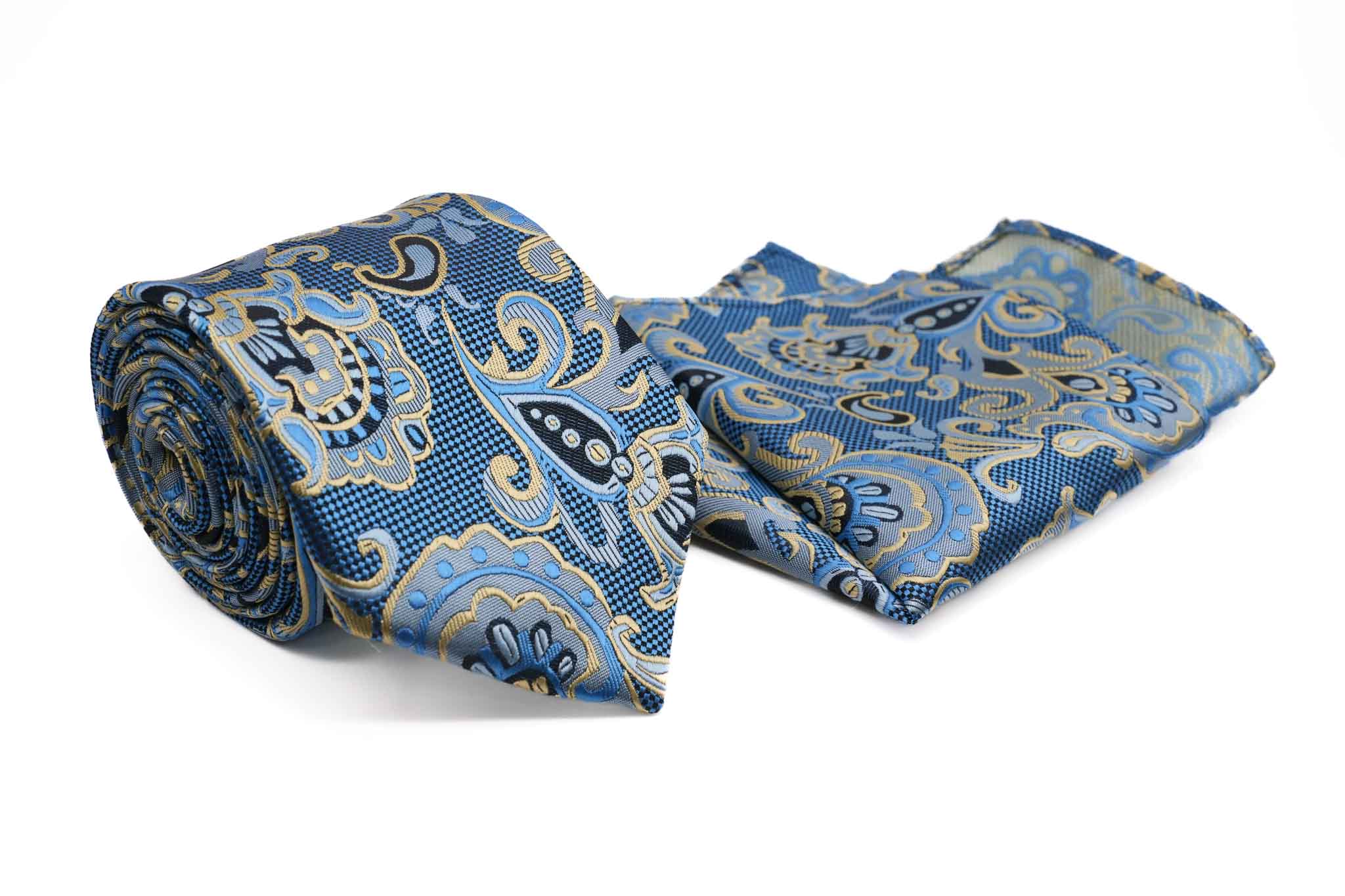 Light Blue Paisley Dotted Design Men's Tie and Pocket Square Set