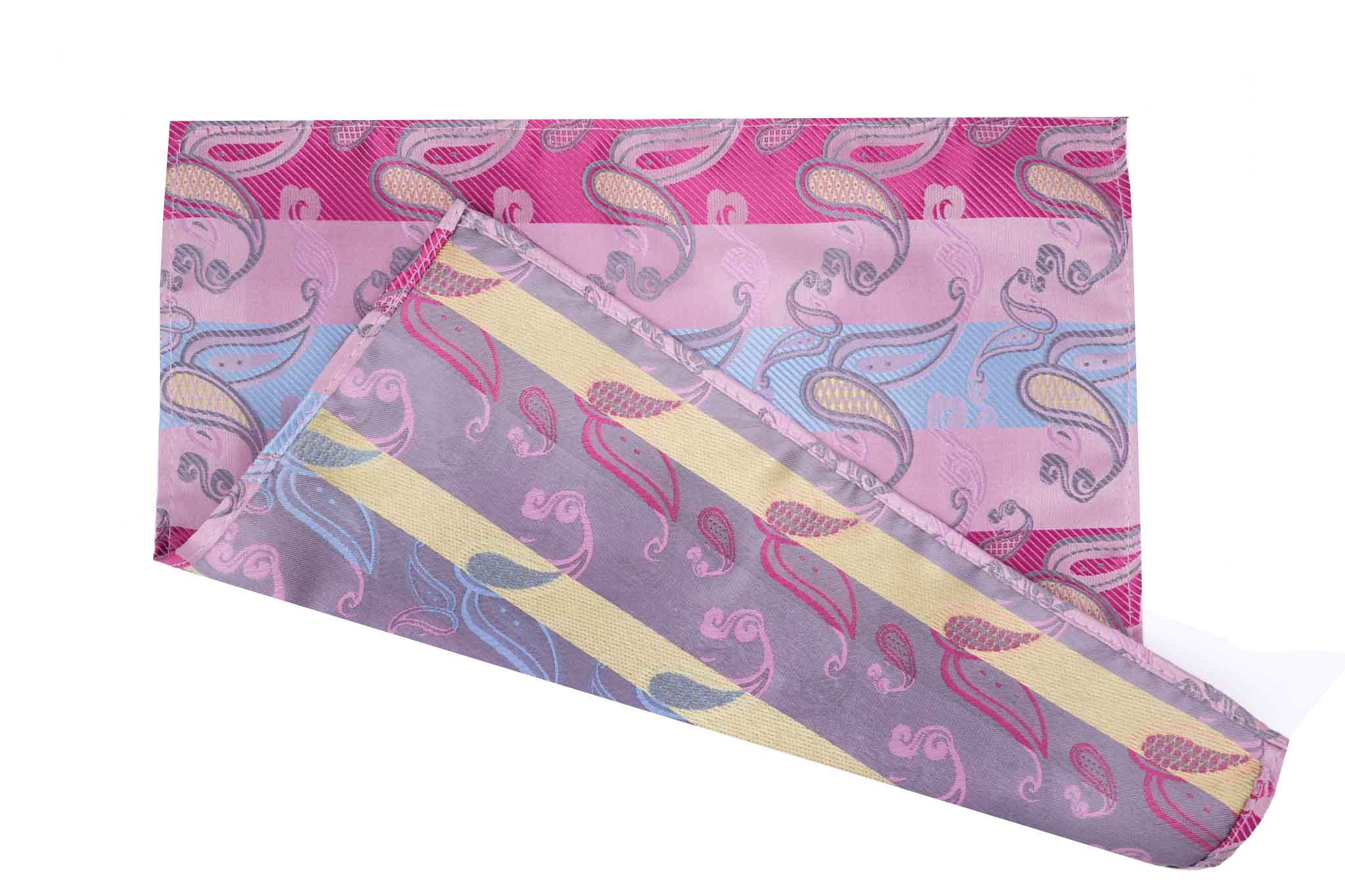 Blue Pink Paisley Pattern Men's Tie and Pocket Square Set, with a blue and pink paisley pattern visible on both items.