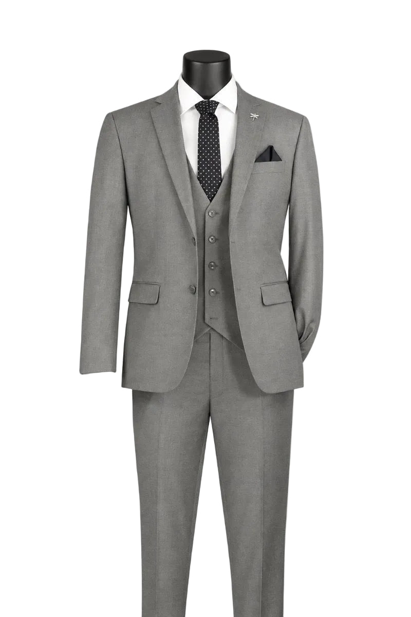 Slim Fit Suit 3 Piece 2 Button in Medium Gray