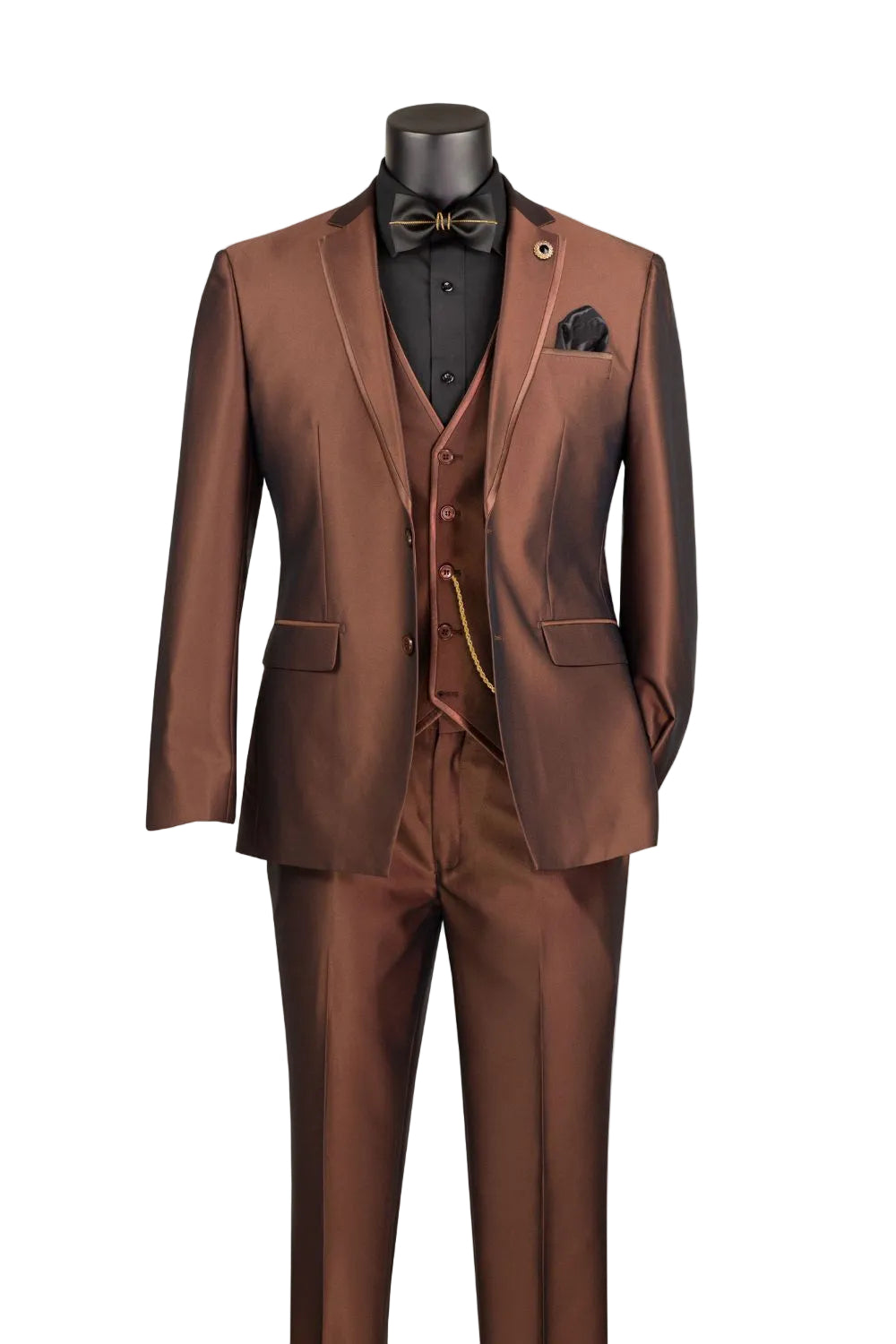 Slim Fit 3 Piece Satin Suit in Cappuccino
