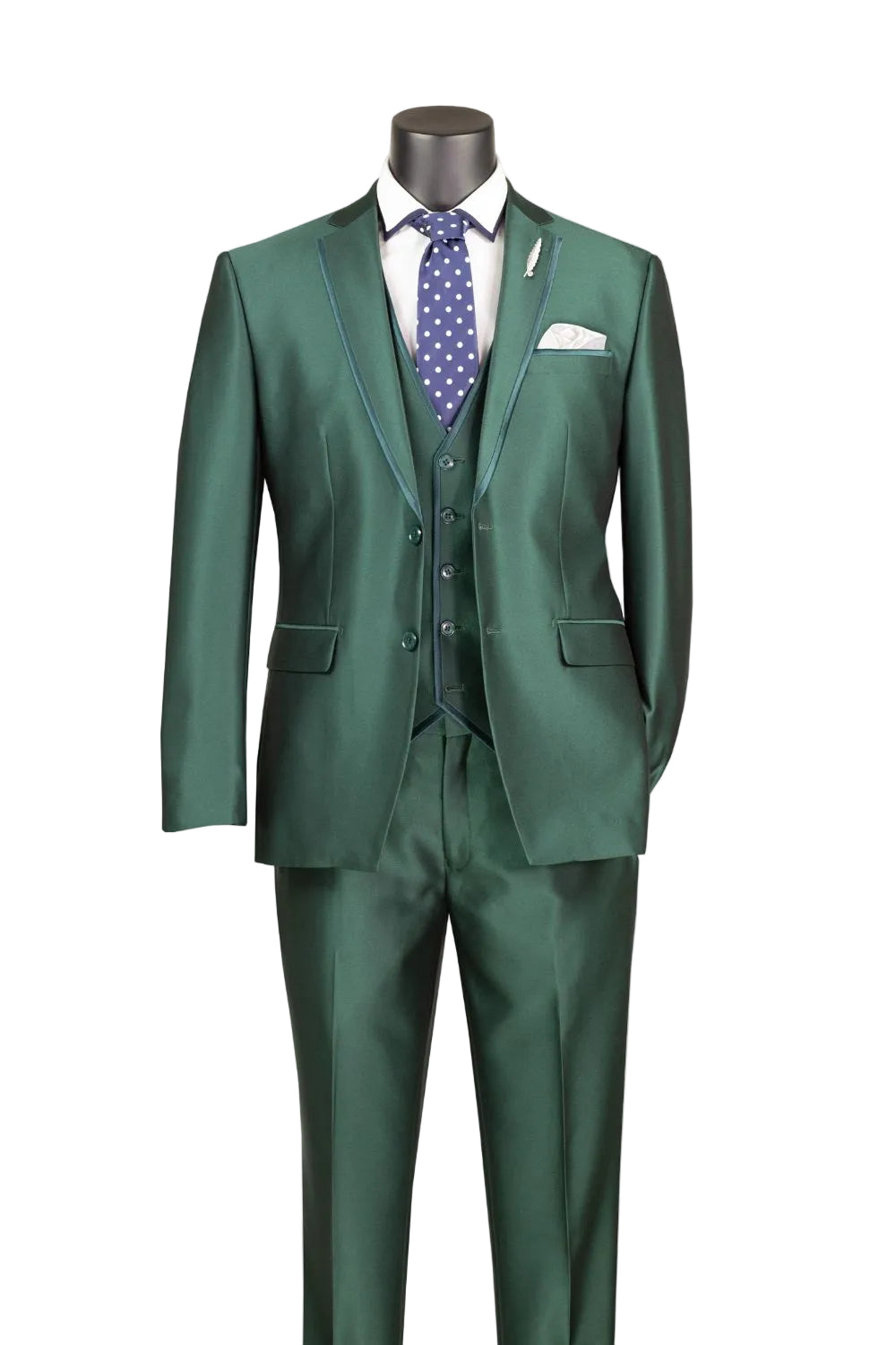 Slim Fit 3 Piece Satin Suit in Hunter Green