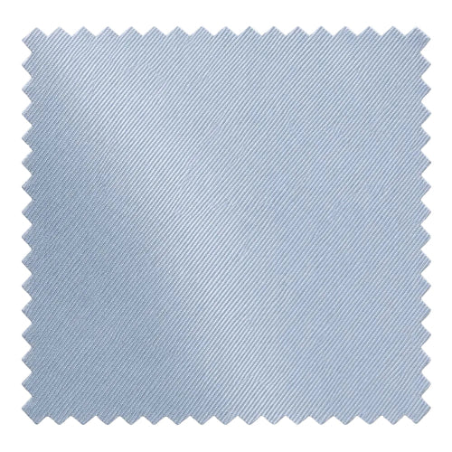 A square fabric swatch with zigzag-cut edges, showing a light blue textured material with fine diagonal ribbing on a white background.