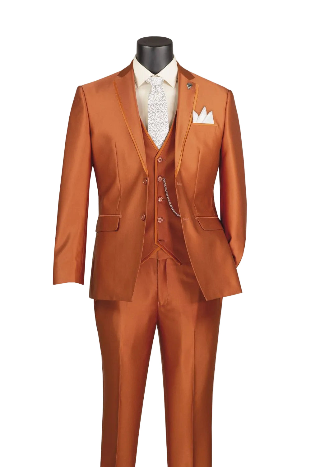 Slim Fit 3 Piece Satin Suit in Rust