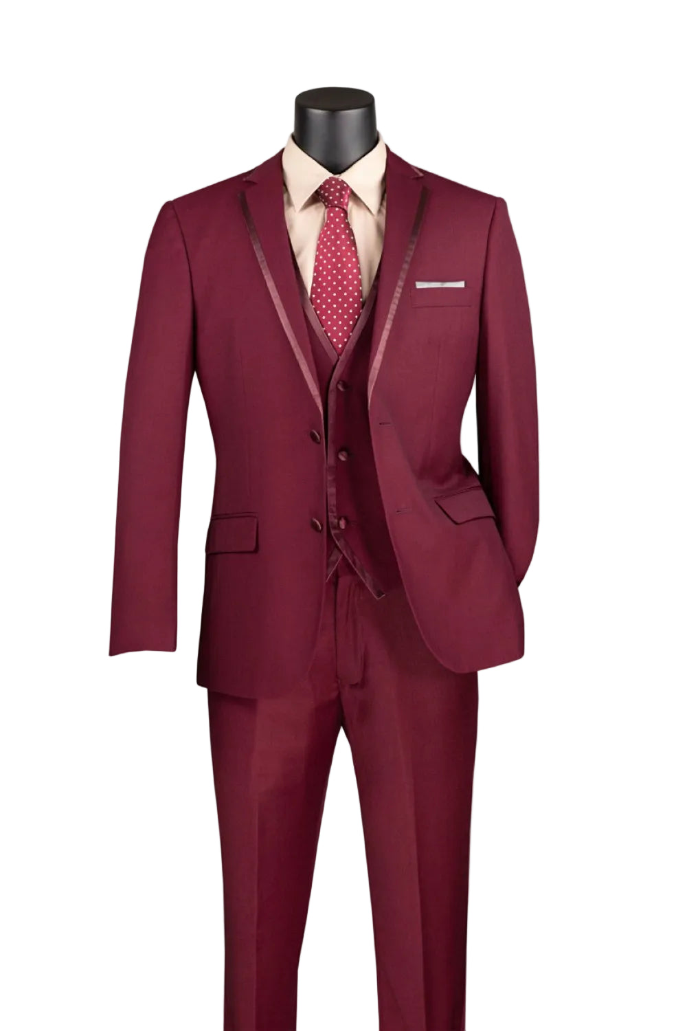 Leonardo Collection - Slim Fit Tuxedo 2 Buttons 3 Piece Burgundy Suit