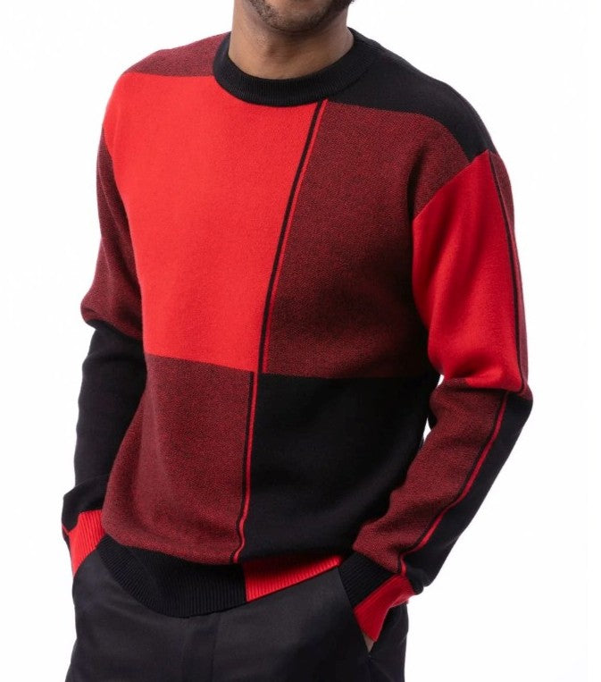 Men's Black/Red Color Block Knit Sweater