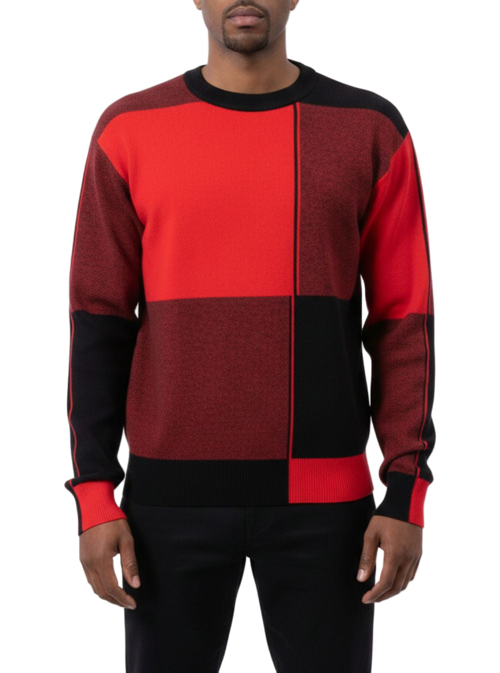 Men's Black/Red Color Block Knit Sweater