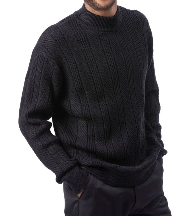 Men's Black Knit Crew Neck Sweater