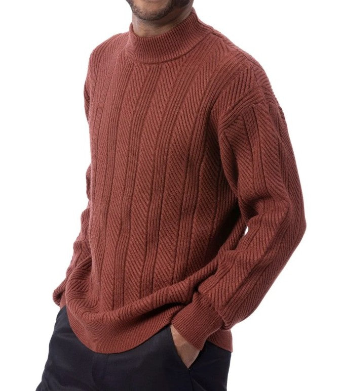 Men's Cognac Knit Crew Neck Sweater