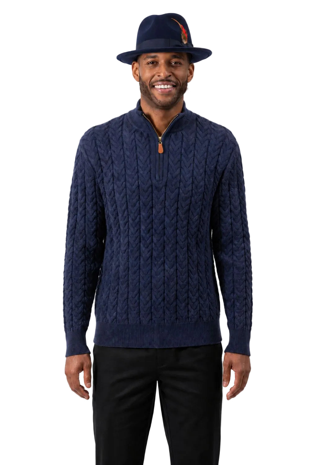 Men's Quarter Zip Knit Sweater - Navy