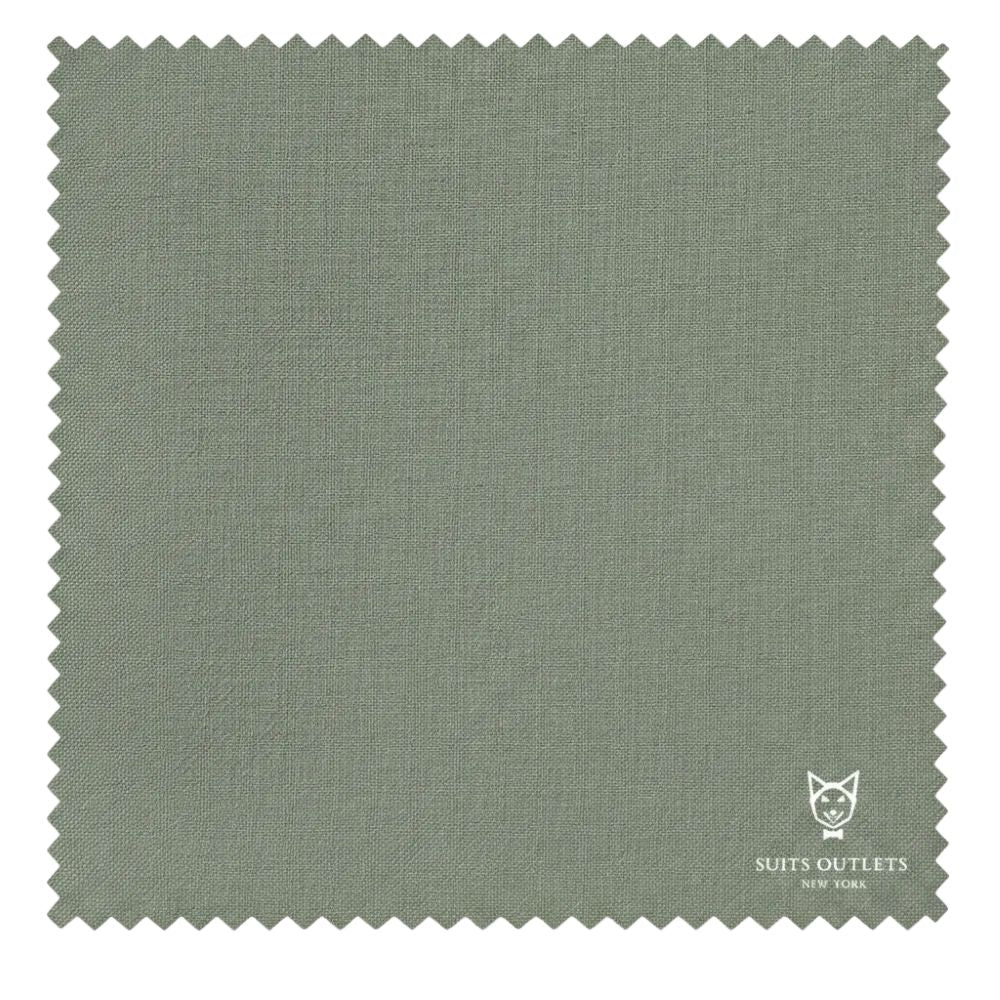 Green fabric swatch with 'Suits Outlets New York' logo in the corner.