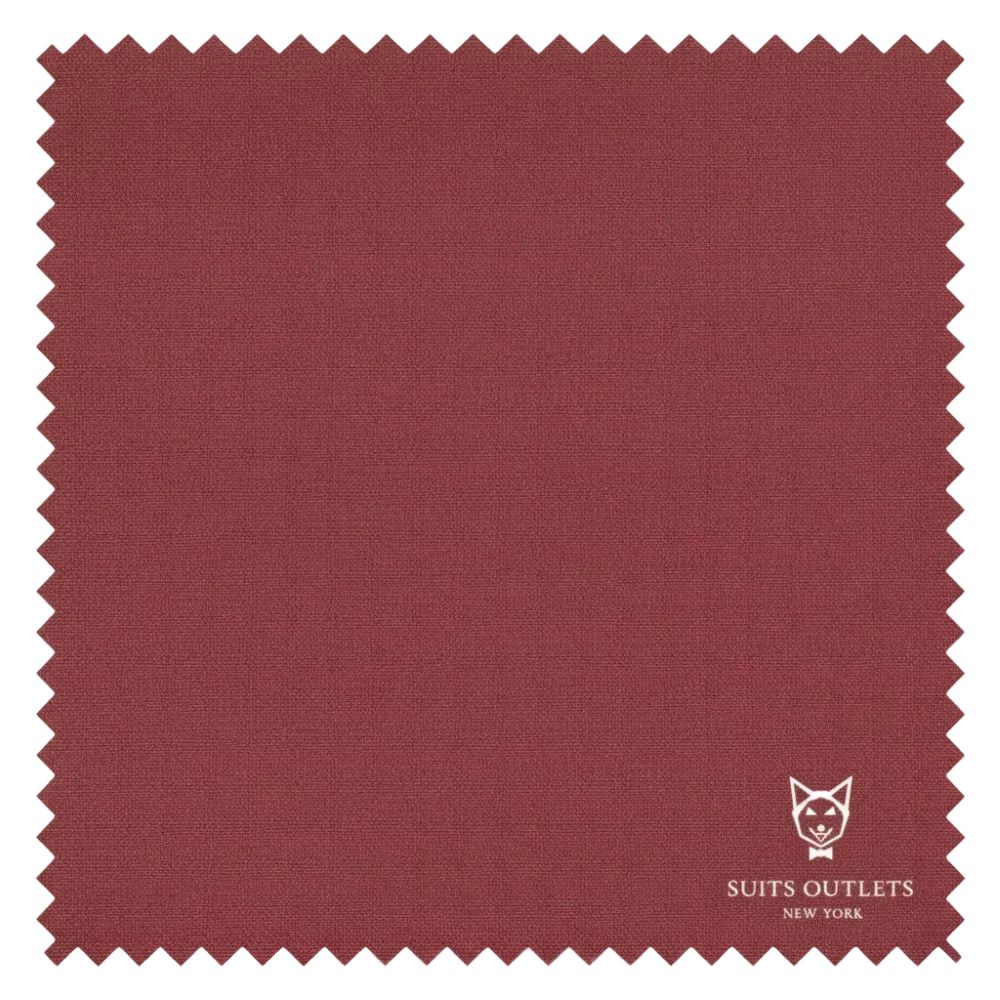 Red fabric swatch with 'Suits Outlets New York' logo
