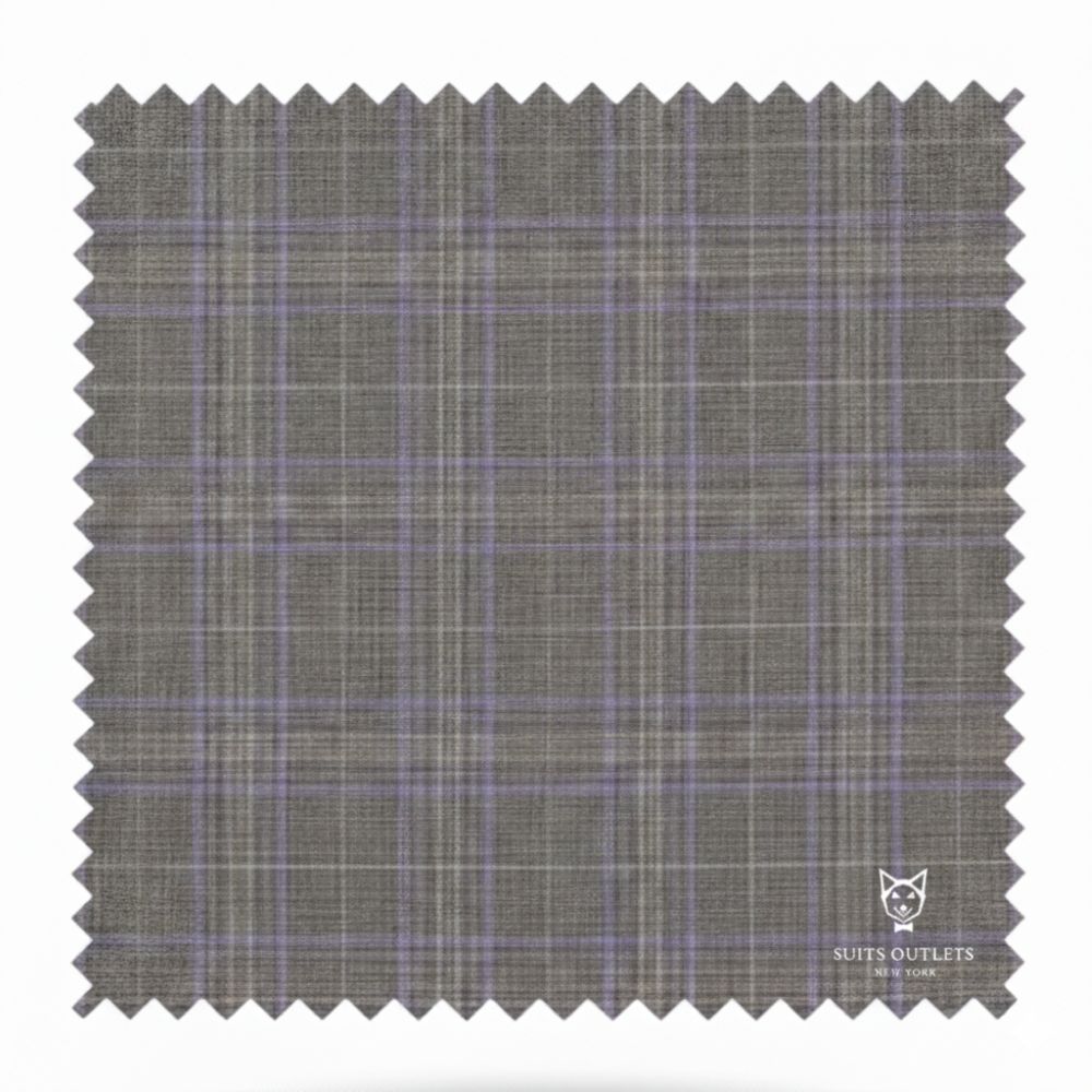 Close-up of the gray Glen Plaid checkered fabric for the Pompey Collection Men's Dress Suit 2 Piece Regular Fit.
