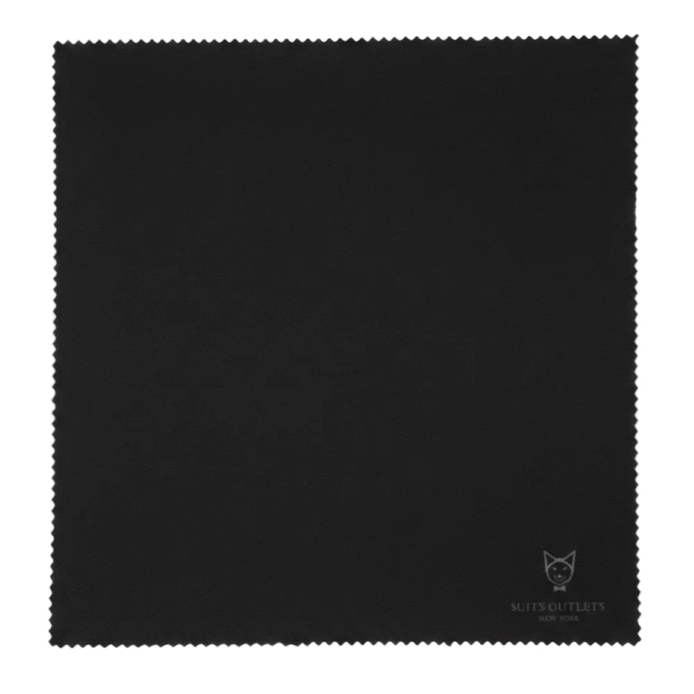 Black fabric swatch with a brand logo in the corner
