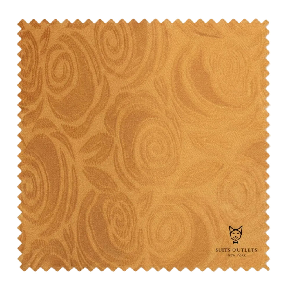 Close-up of solid gold fabric for the Gold Regular Fit Blazer Shawl Lapel with Matching Bow Tie.
