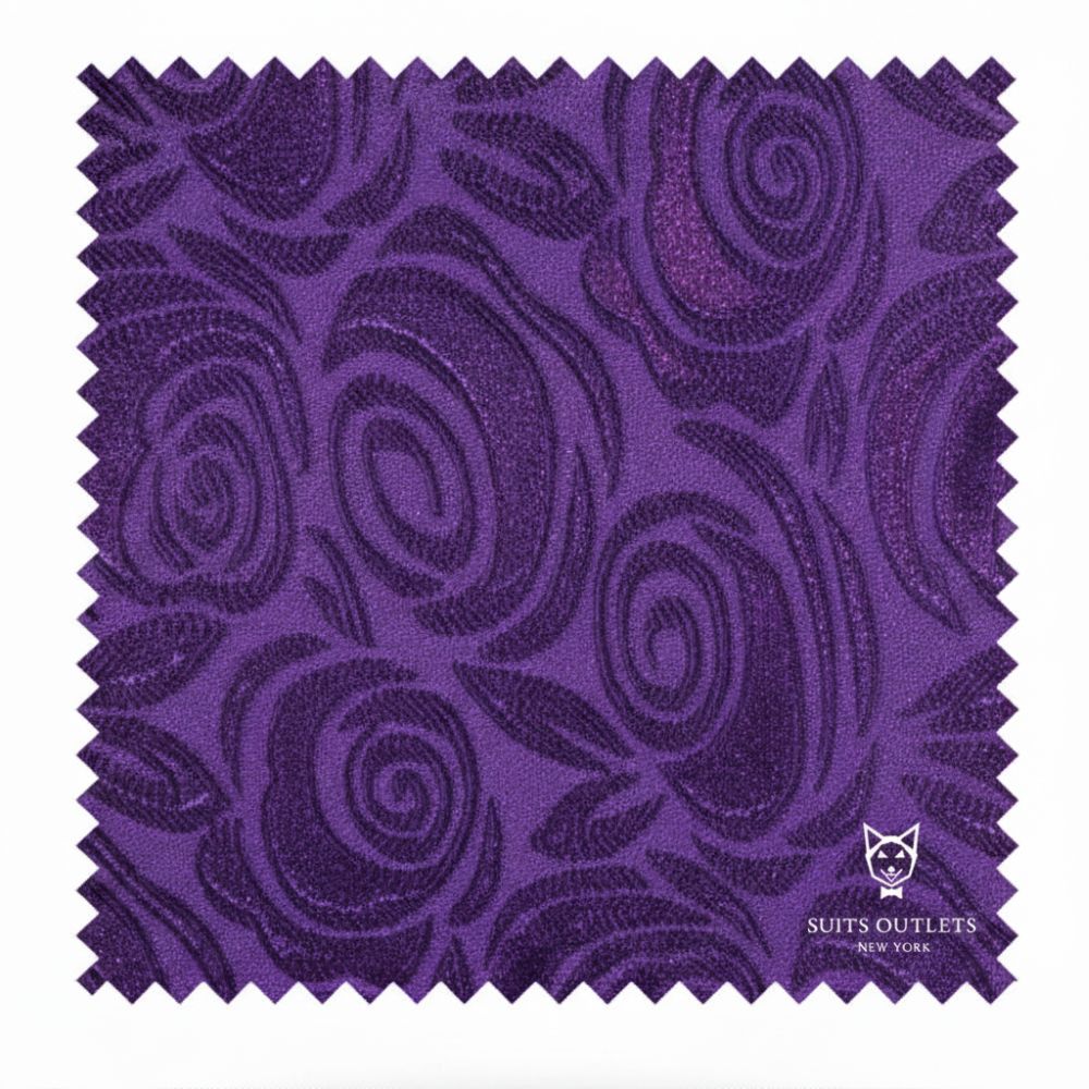 Close-up of solid Purple Champagne fabric weave for the Regular Fit Blazer Shawl Lapel with Matching Bow Tie.