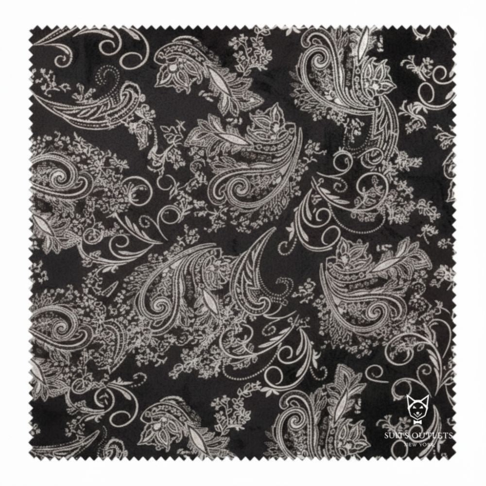 Silver Modern Fit Velvet Jacket Metallic Design blazer featuring a paisley pattern.