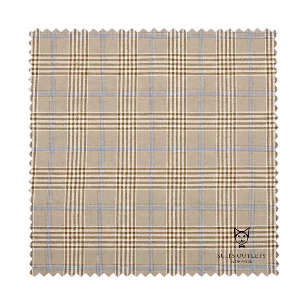 Alexander Collection Beige Double Breasted 2 Piece Suit Regular Fit Tone on Tone Windowpane jacket.