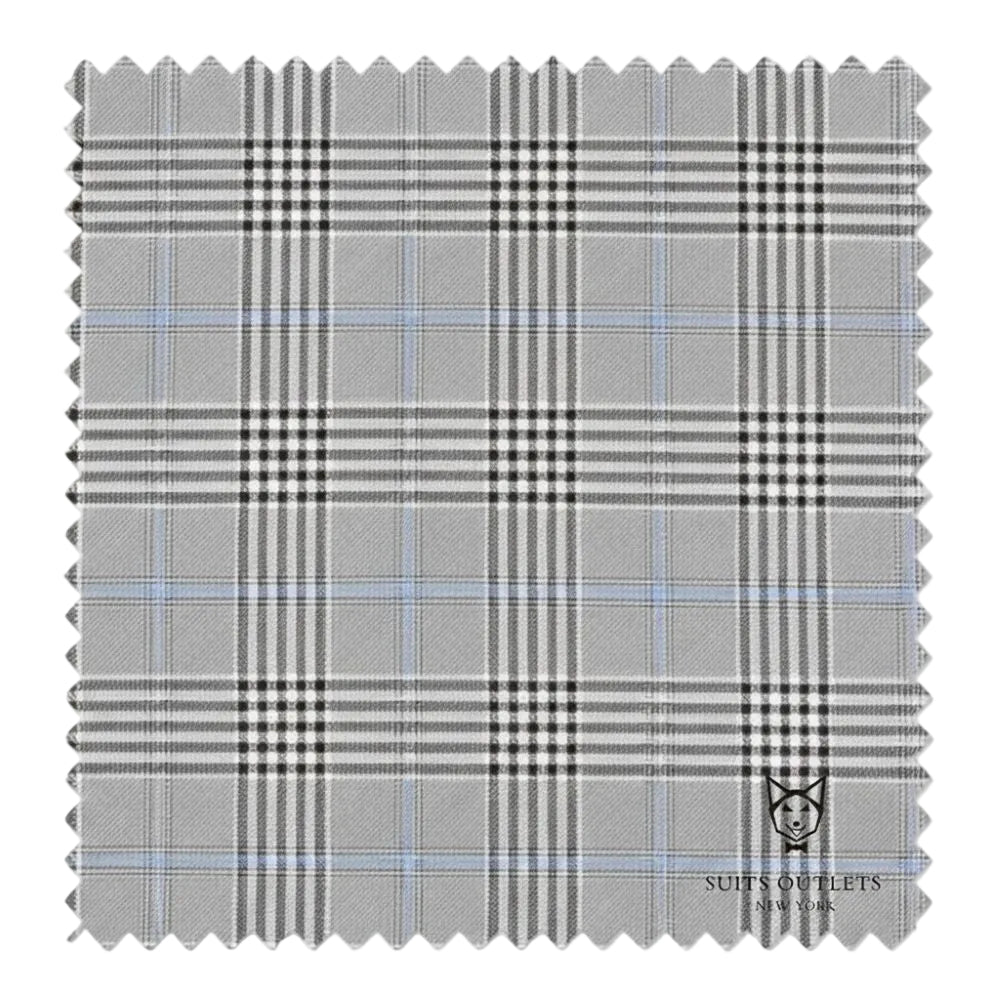 Alexander Collection Gray Double Breasted Regular Fit 2 Piece Suit jacket, with Tone on Tone Windowpane pattern.