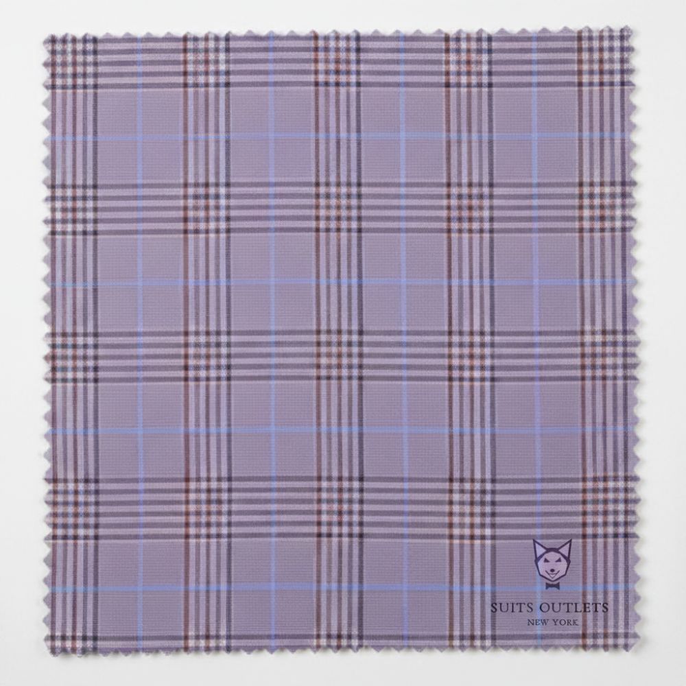 Close-up of Alexander Collection Light Purple Tone on Tone Windowpane Double Breasted 2 Piece Suit fabric.