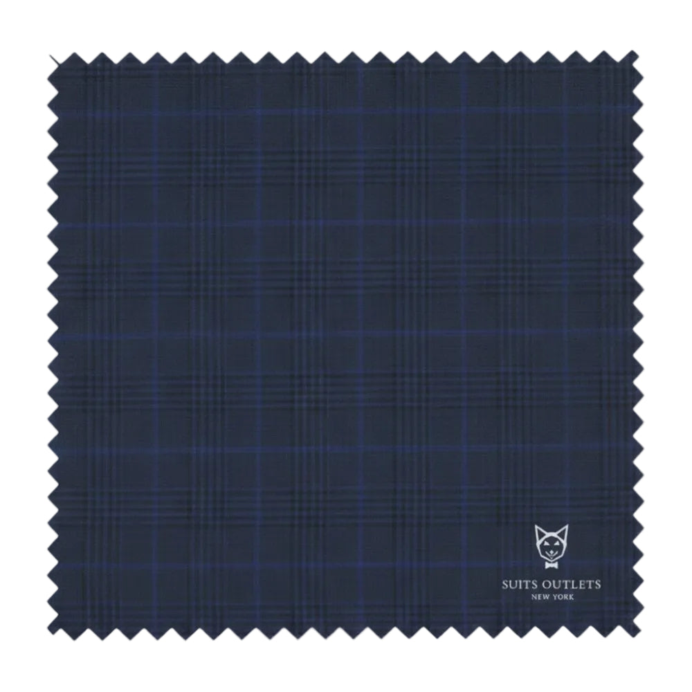 Close-up of navy tone on tone windowpane fabric from the Alexander Collection 2 Piece Suit.