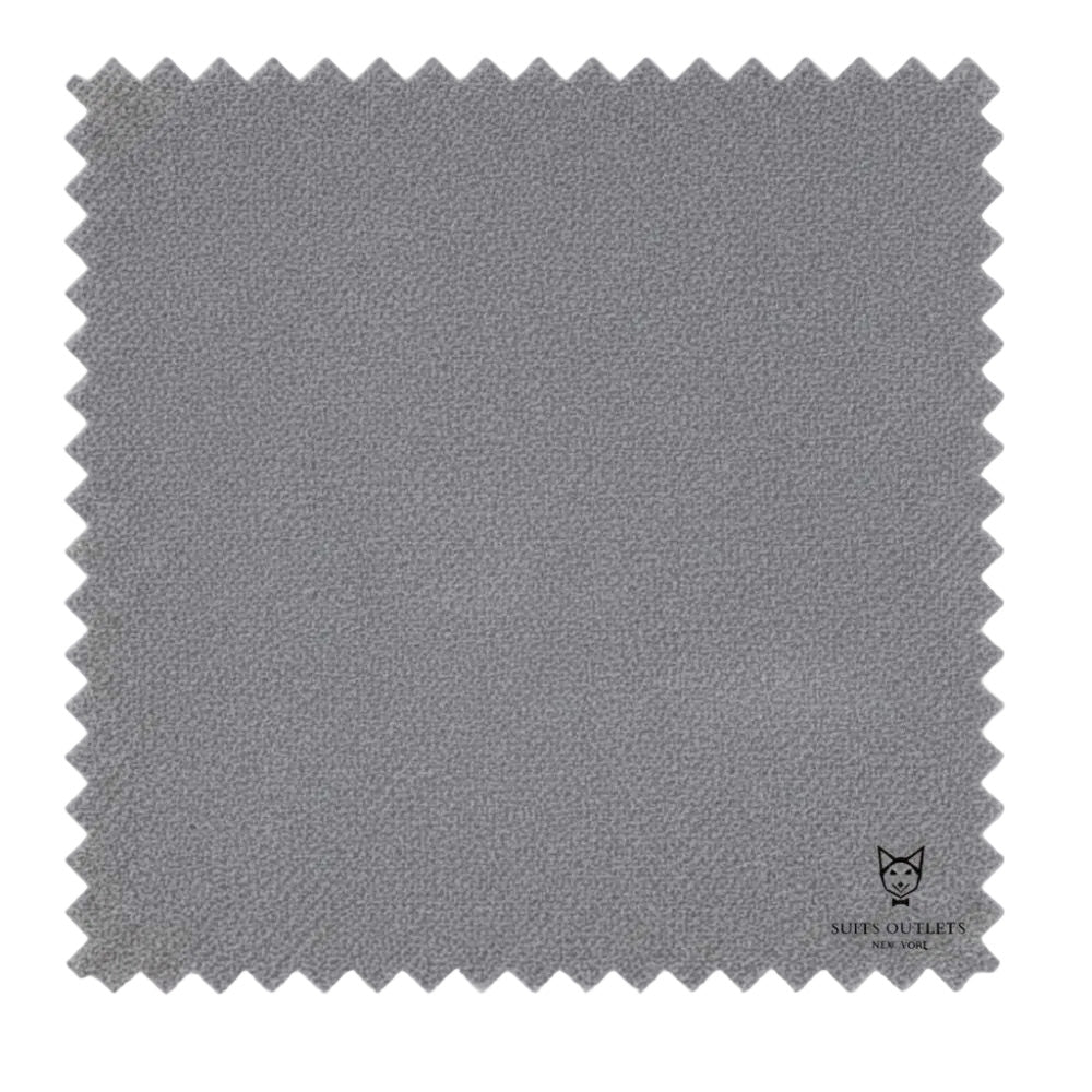 Gray fabric swatch with a brand logo in the corner