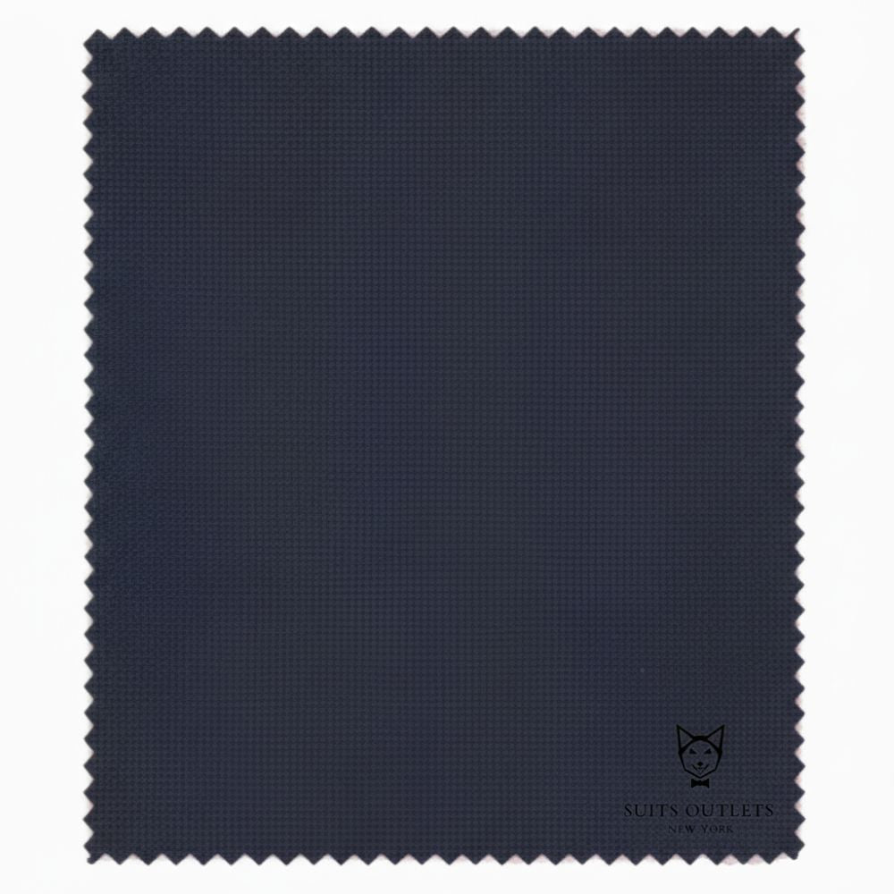 Vinci Nola Collection solid navy Regular Fit 2 Piece Suit jacket with adjustable waistband pants, displayed on a mannequin.