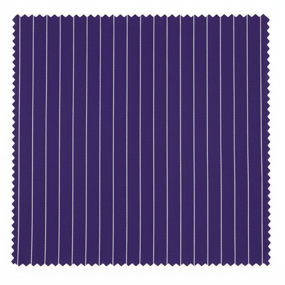 Purple fabric with white pinstripes on a white background