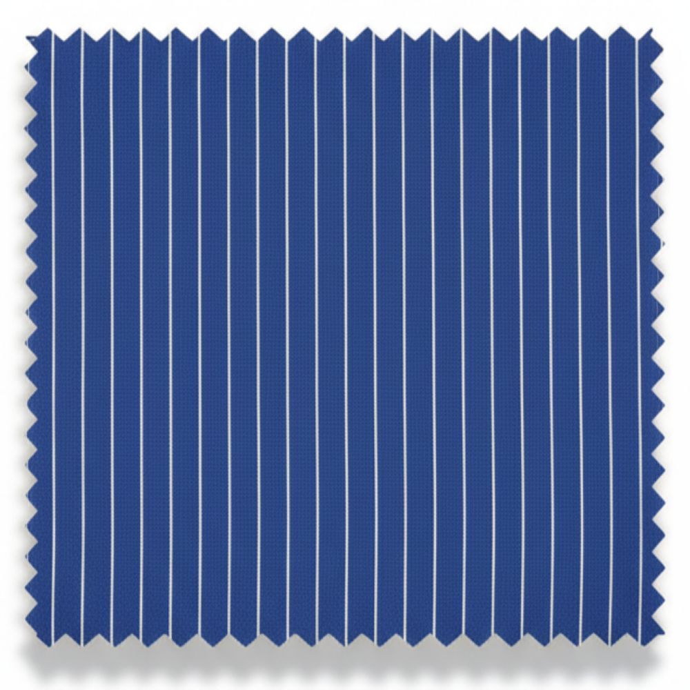 Blue fabric swatch with vertical stripes on a white background