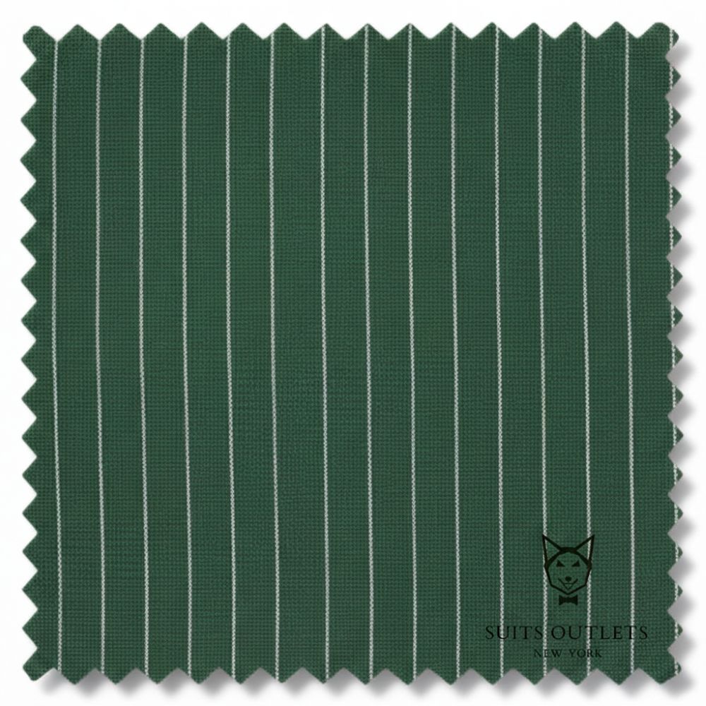 Vinci Pinstripe Rockefeller Collection Double Breasted Hunter Green Regular Fit 2 Piece Suit with Adjustable Waistband Pants.