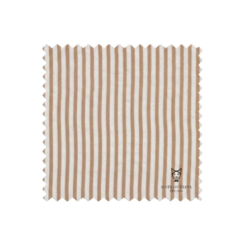 Tan and white striped seersucker suit fabric swatch