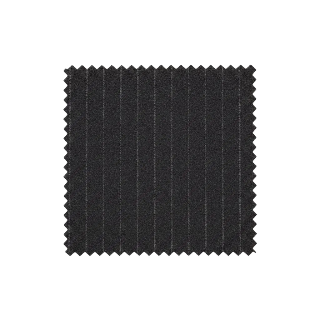 Black pinstripe fabric swatch on a white background