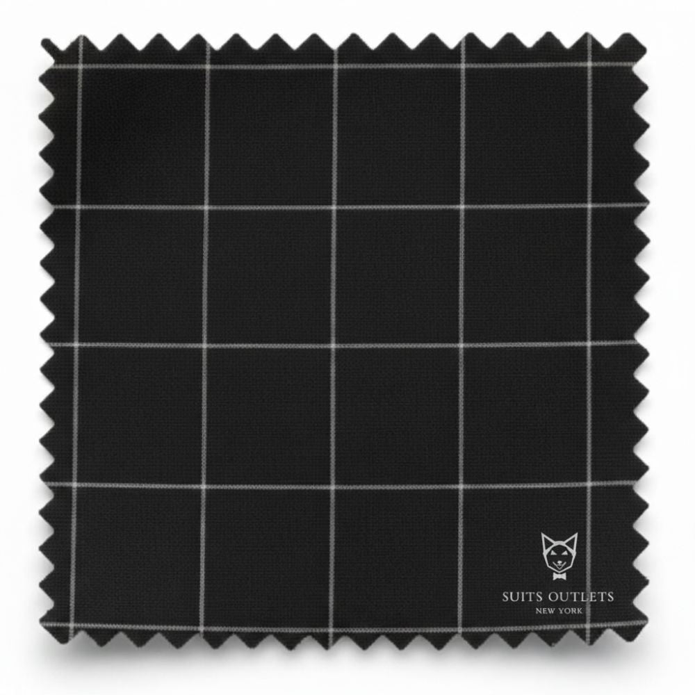Close-up of black windowpane fabric for Naples Collection 2 Piece Suit.