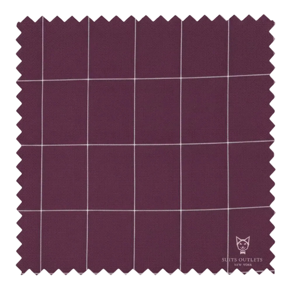 Vinci Naples Collection Wine Modern Fit Double Breasted Windowpane Peak Lapel 2 Piece Suit jacket.