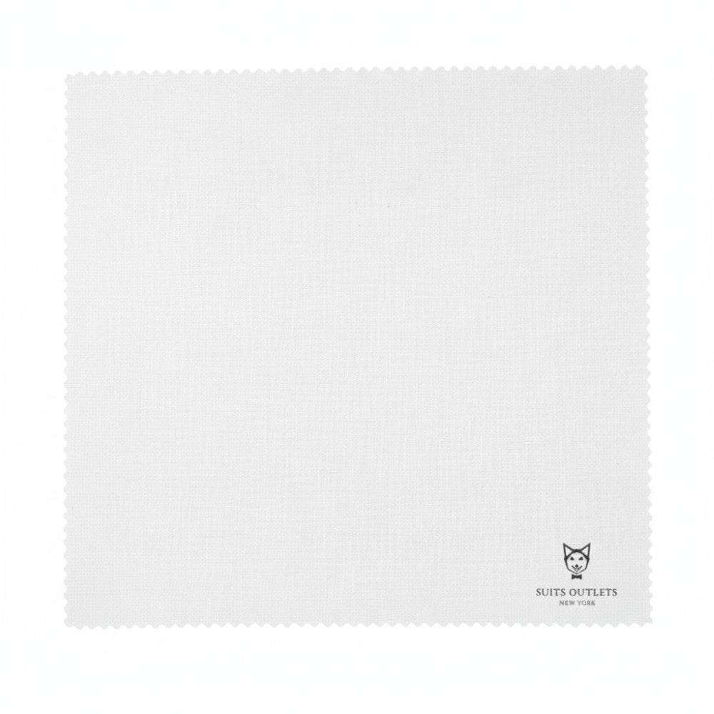 White fabric swatch with a brand logo in the corner