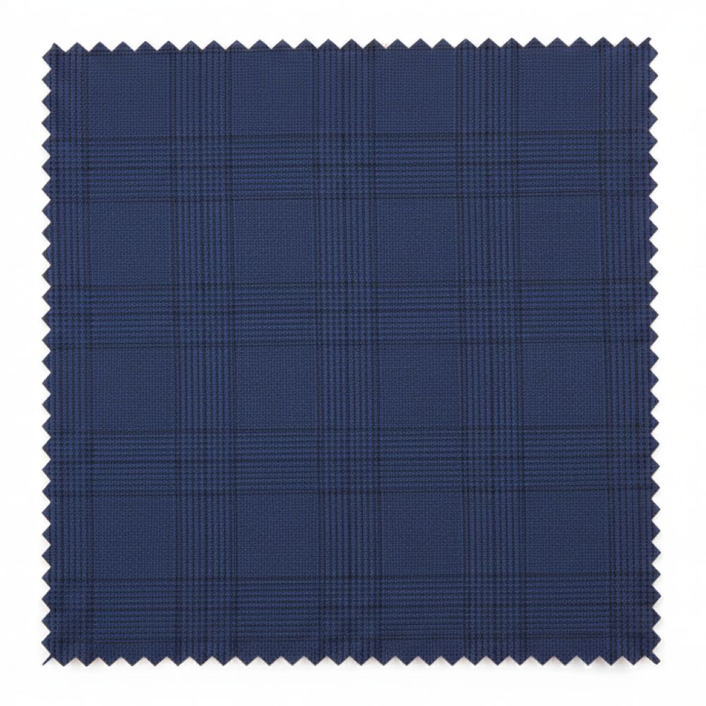 Navy blue fabric swatch with a subtle check pattern on a white background