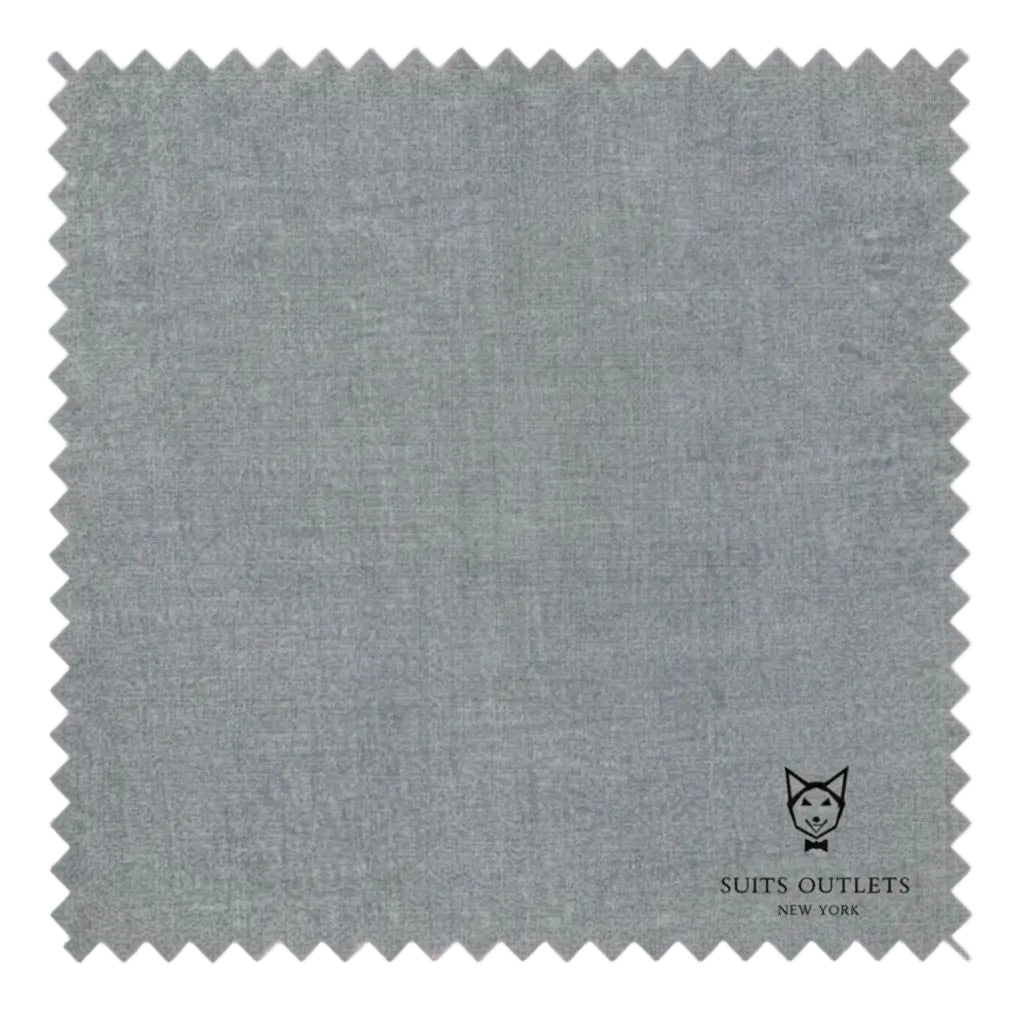 Gray fabric swatch with 'Suits Outlets New York' branding.