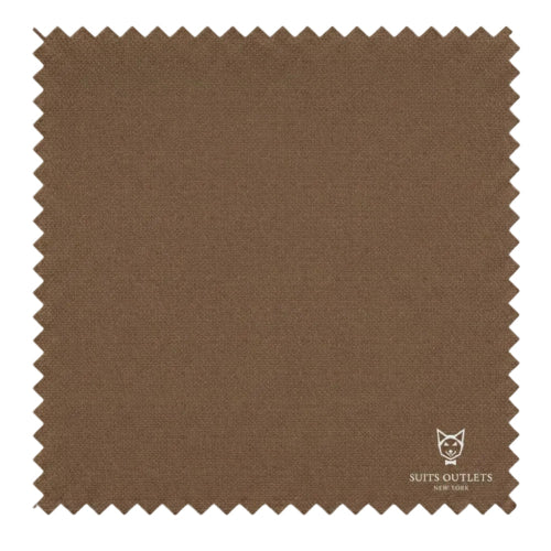 Close-up of solid brown stretch fabric from the Slim Fit 2 Piece Suit with Adjustable Waistband, showing weave.