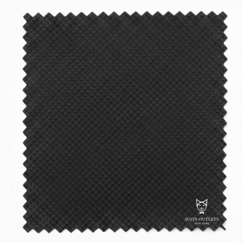 Close-up of solid black fabric for the Modern Fit 2 Piece Double Breasted Tuxedo.