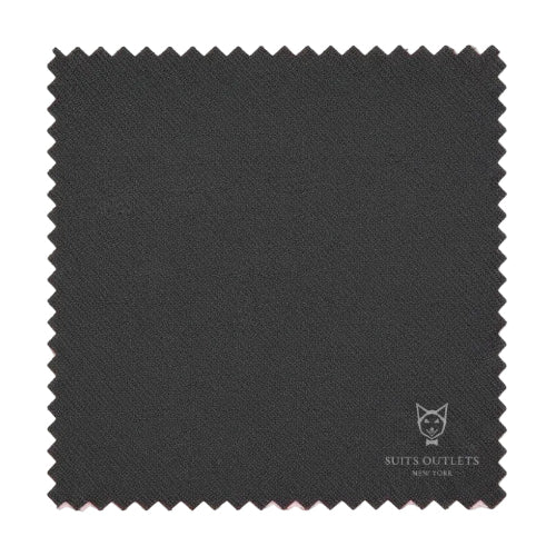 Black fabric swatch with 'Suits Outlets New York' logo on a white background